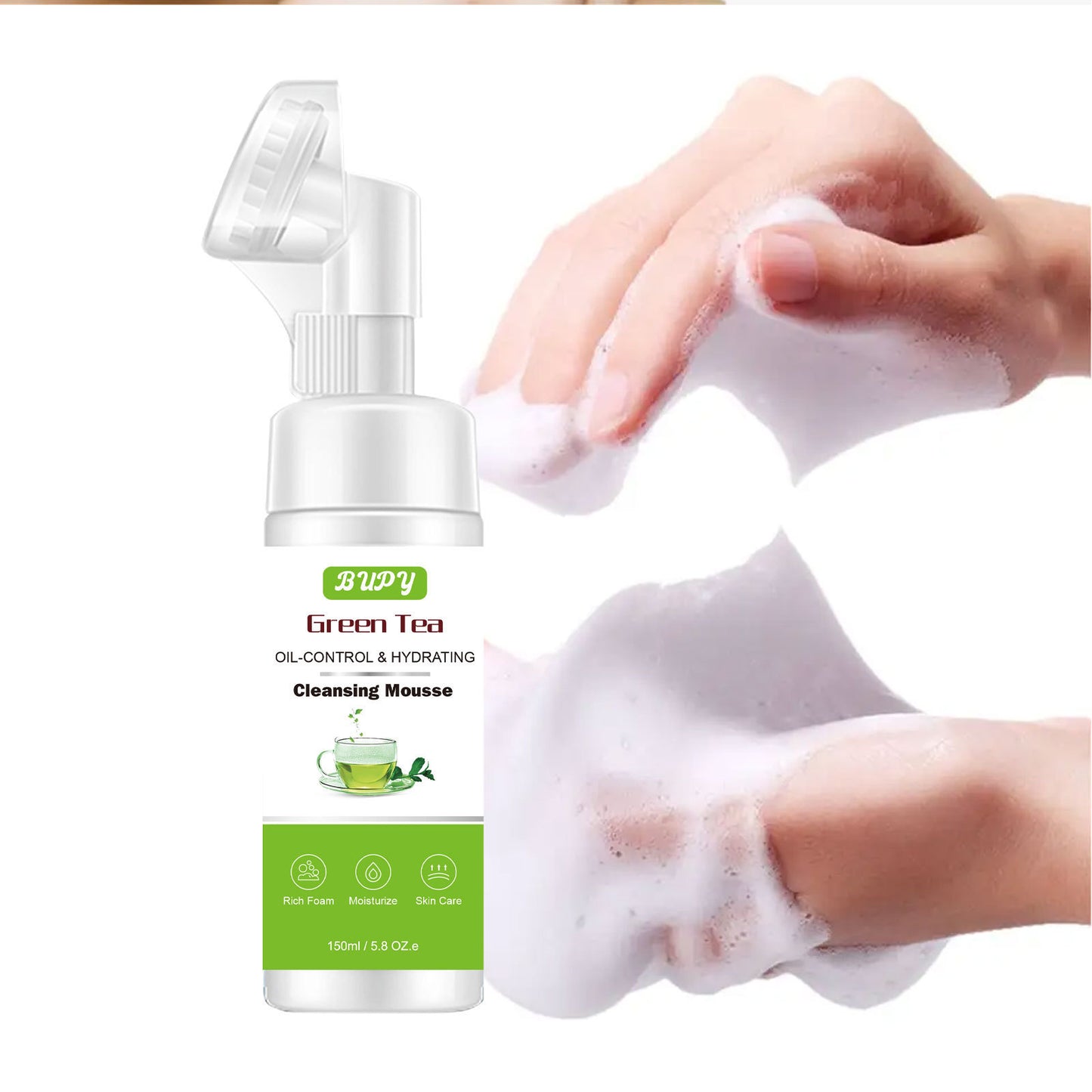 OEM Green Tea Facial Cleanser Mousse, Foam, Makeup Remover, Amino Acid Facial Cleanser Customization 322