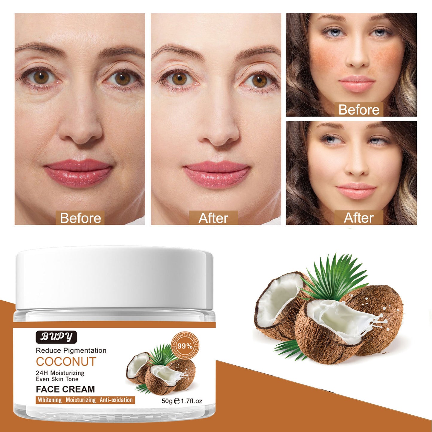 OEM Wholesale Coconut Face Cream, Facial Firming, Whitening, Fade Fine Lines, Anti-aging, Moisturized Cream 319