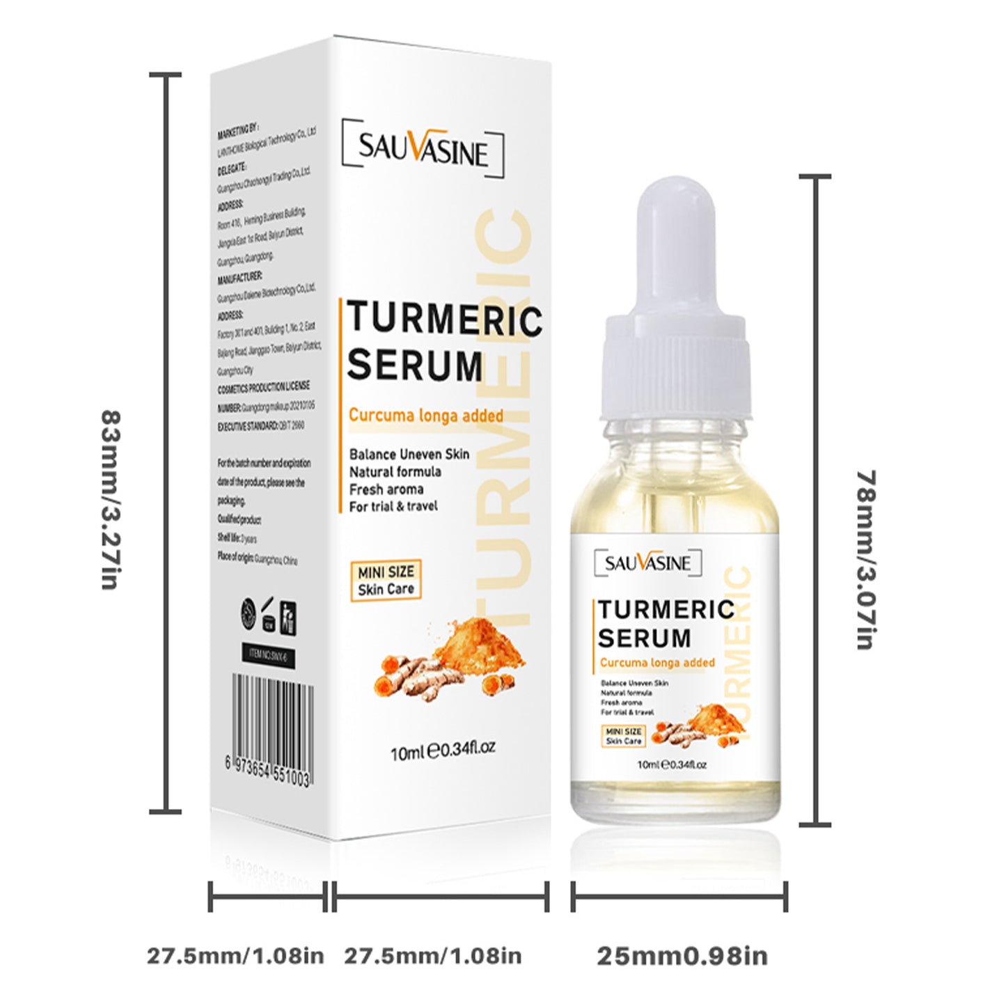 OEM Private Label 10ML Turmeric Serum, Moisturizes, Whitening, Fine Lines, Anti-aging Facial Essence 355