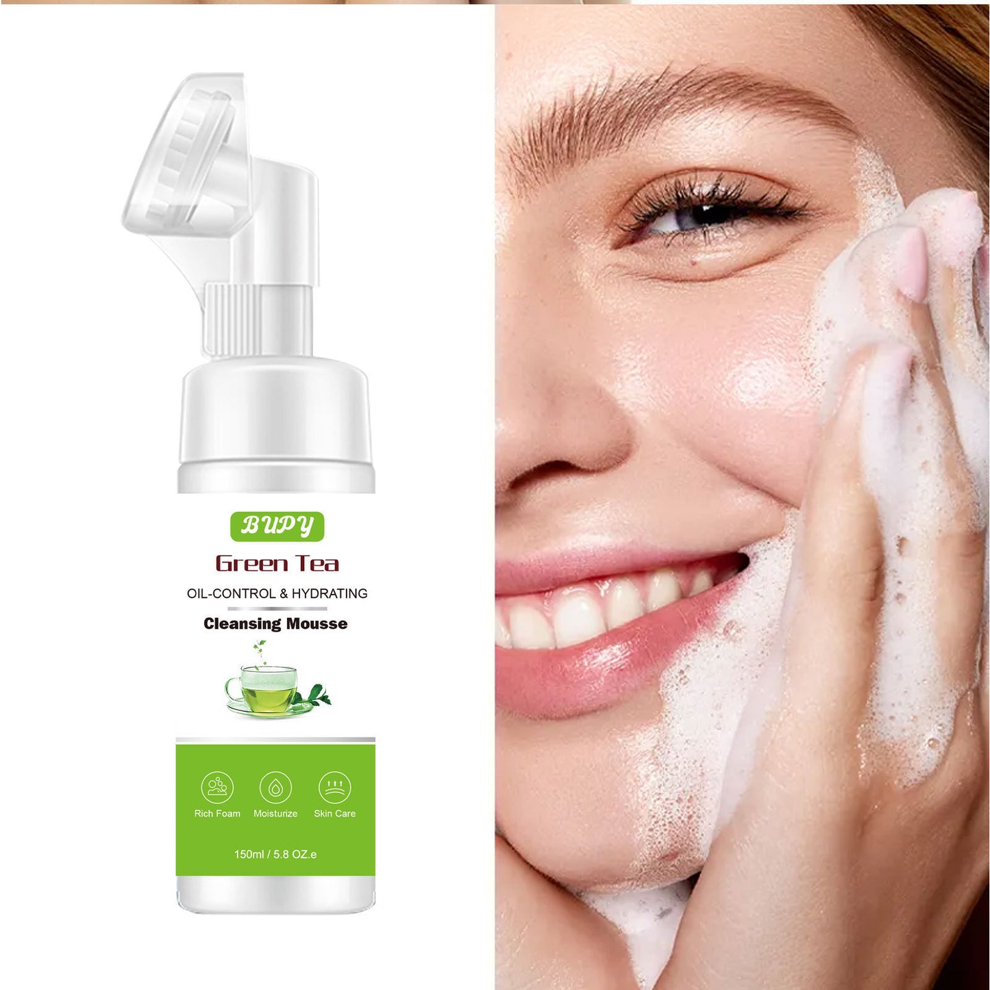 OEM Green Tea Facial Cleanser Mousse, Foam, Makeup Remover, Amino Acid Facial Cleanser Customization 322