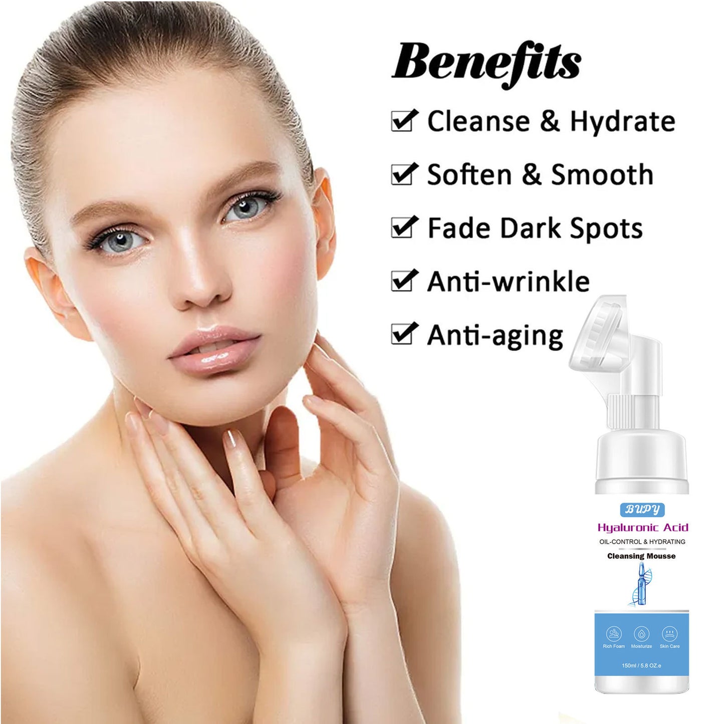 Wholesale Hyaluronic Acid Mousse Cleansing, Foam Facial Cleanser, Makeup Removal, Oil Control, Moisturizing 325