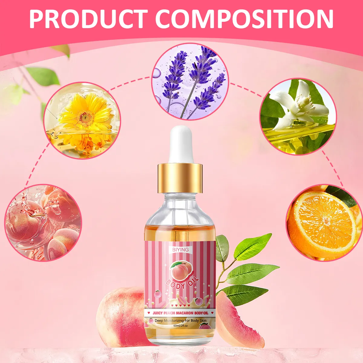 Body Juice Oil Wholesale Moisturizing Firming Pure Essential Oil for Face&Body Massage Nourishing Peach Body Oil 564