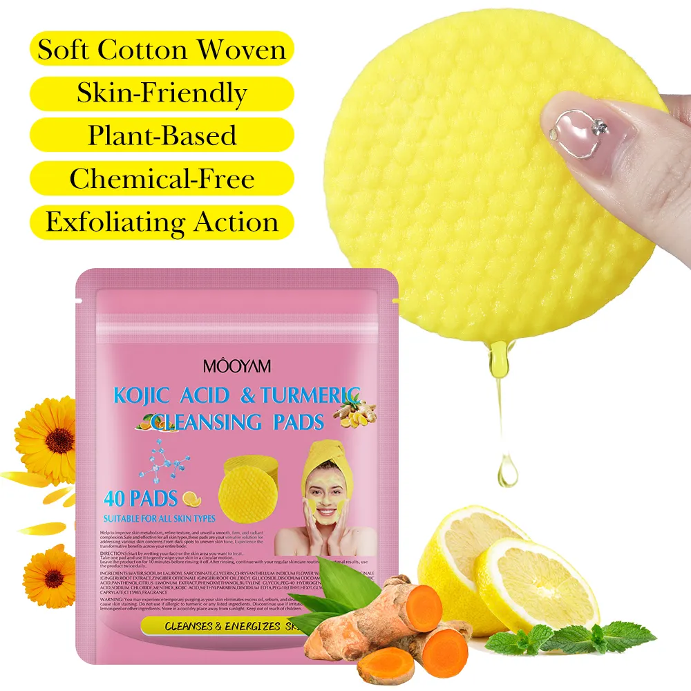 Private Label Custom Skin Eliminates Oil Exfoliation Face Kojic Acid Turmeric Cleansing Pads, Facial Cleansing Pad 568