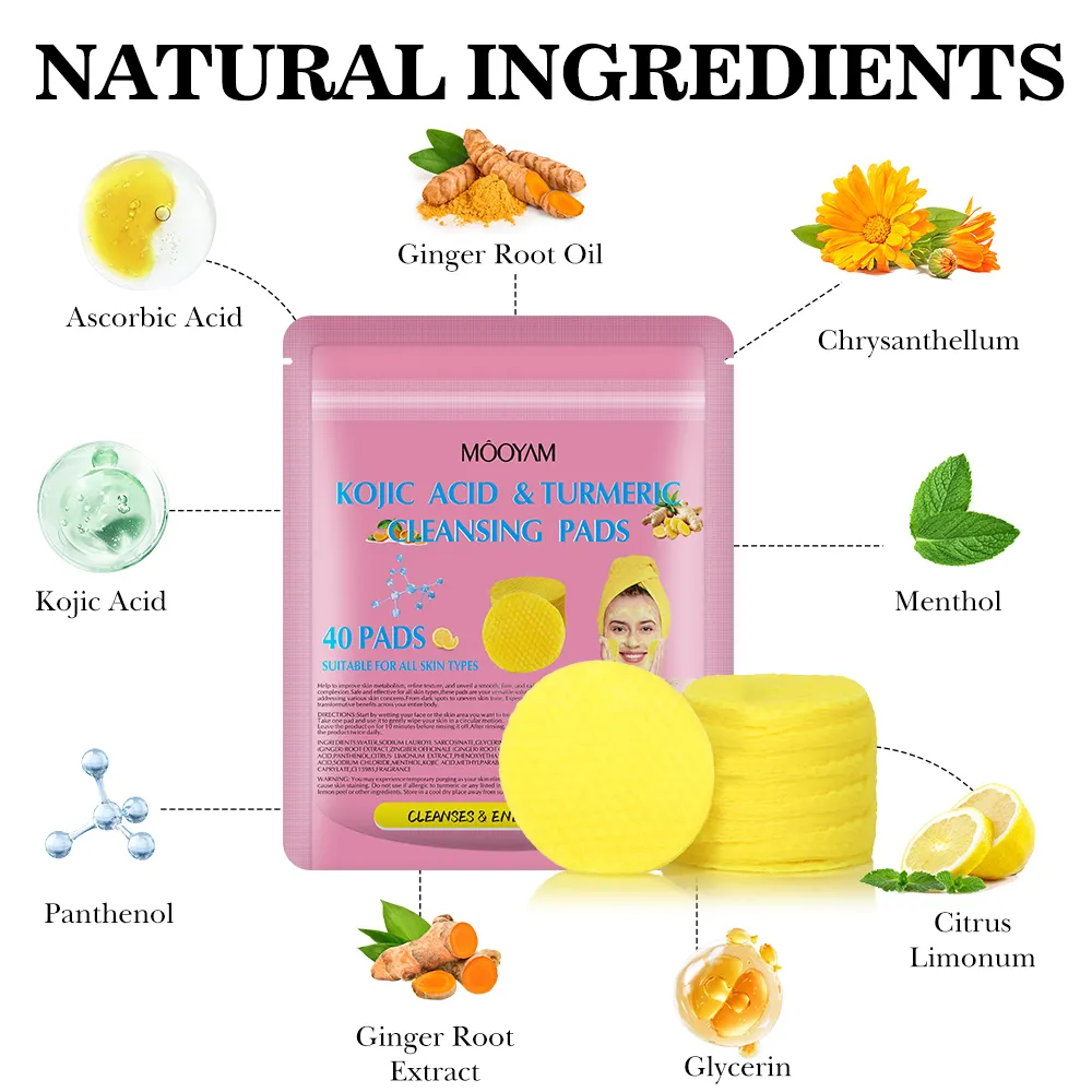 Private Label Custom Skin Eliminates Oil Exfoliation Face Kojic Acid Turmeric Cleansing Pads, Facial Cleansing Pad 568