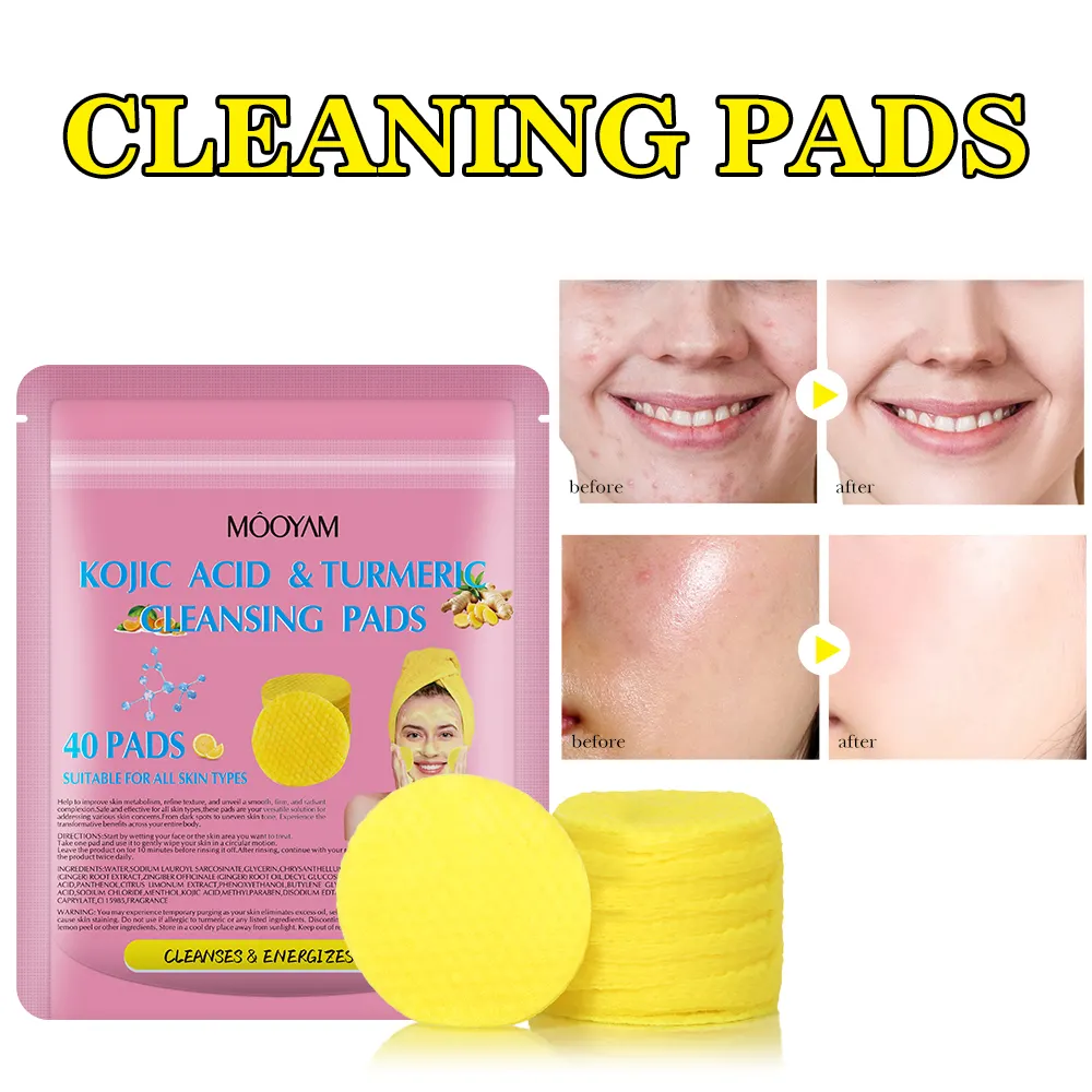 Private Label Custom Skin Eliminates Oil Exfoliation Face Kojic Acid Turmeric Cleansing Pads, Facial Cleansing Pad 568