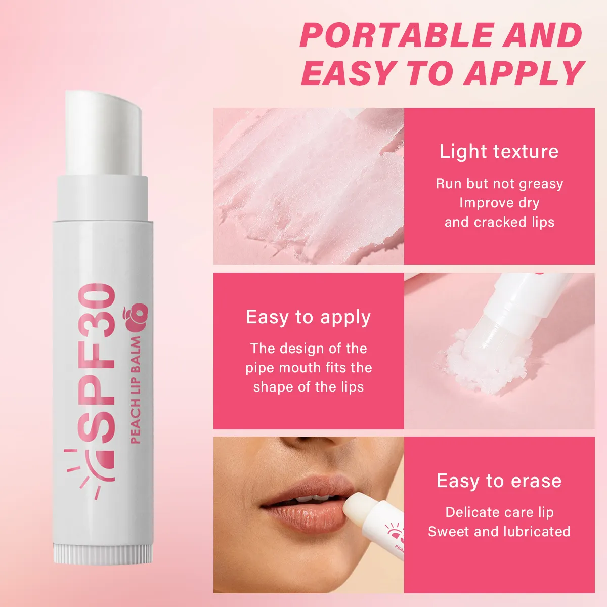 Organic Natural Portable Prevents Dry Moisturizing Cracking Lipstick Fruit Flavor Sunscreen SPF 30 Peach Lip Balm 578