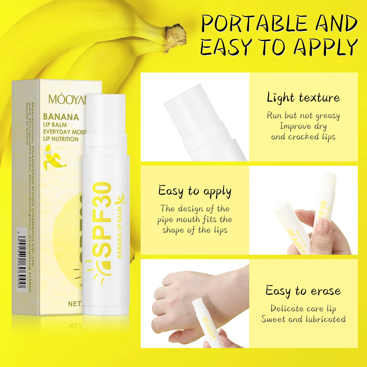 Organic Natural Portable Prevents Dry Moisturizing Cracking Lipstick Fruit Flavor Sunscreen SPF 30 Banana Lip Balm 580