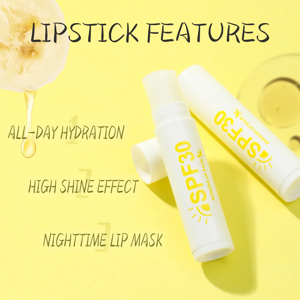 Organic Natural Portable Prevents Dry Moisturizing Cracking Lipstick Fruit Flavor Sunscreen SPF 30 Banana Lip Balm 580