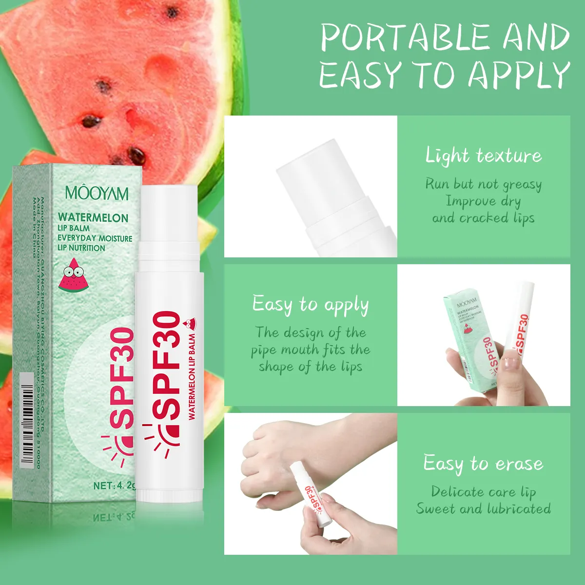 Fruit Lip Balm Watermelon Natural Portable Prevents Dry Moisturizing Cracking Fruit Flavor SPF 30 Reduce Lip Lines Lip Balm 582