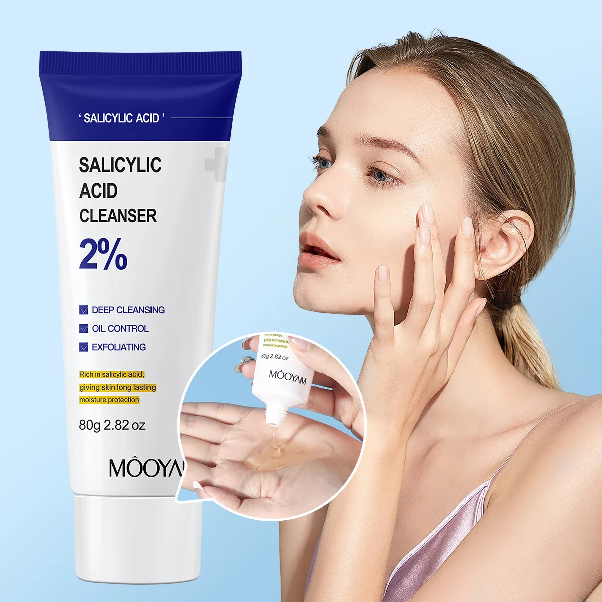 OEM Customized Organic Salicylic Acid Face Wash Exfoliant Blackheads Wrinkles Anti Acne Skin Care Facial Cleanser 596