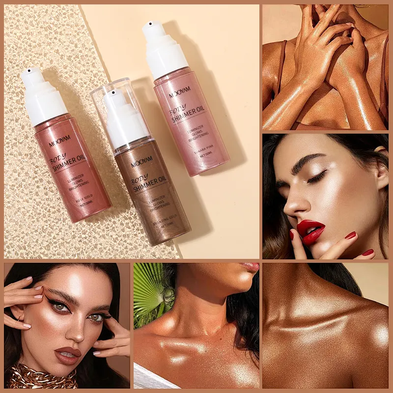 Face Skin Body Oil Golden Bronze Tan Glow Shimmer Makeup Glitter Liquid Body Highlighter Body Glow Oil 612