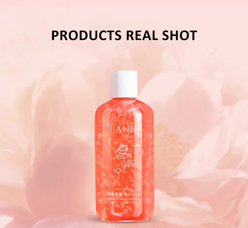 300ml Bulk Luxury Natural Petal Essence Nourishing Sweet Shower Gel Custom Logo Moisturizing Body Care Wash 1021