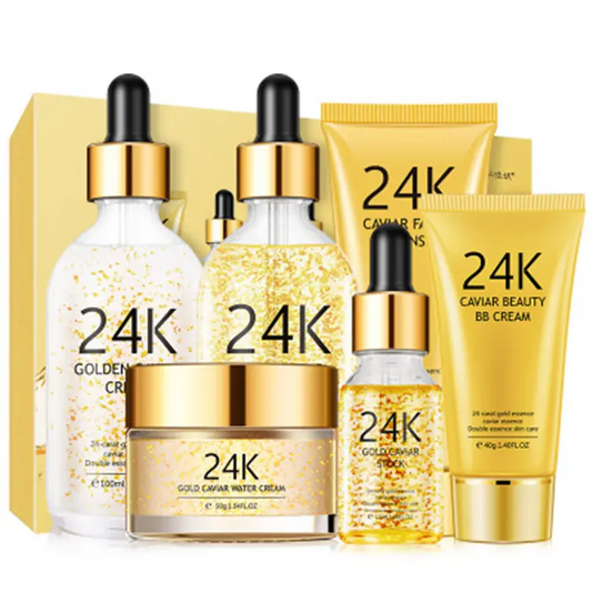 24K gold korean beauty 6 products Anti-aging private label skin care sets with logo caviar skin care set 1129