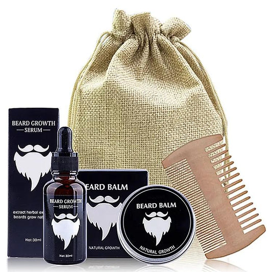 Private Label Organic Men Beard Care Products Set Beard Growth Oil Balm Comb Moisturizing Softening Beard Grooming Kit 1135