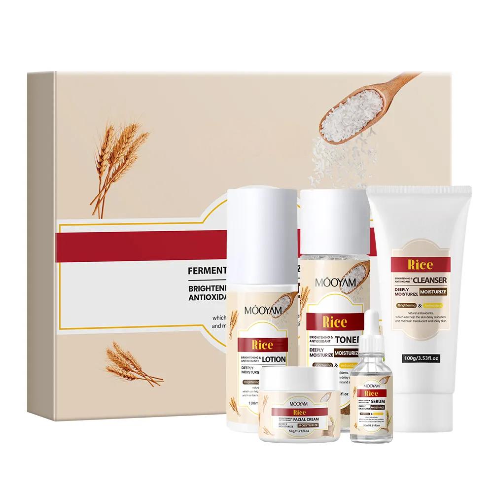 Best Selling Private label Organic Natural Skin Care Set Rice Cream Extract Hydration Face Care Rice Facial Set 1136