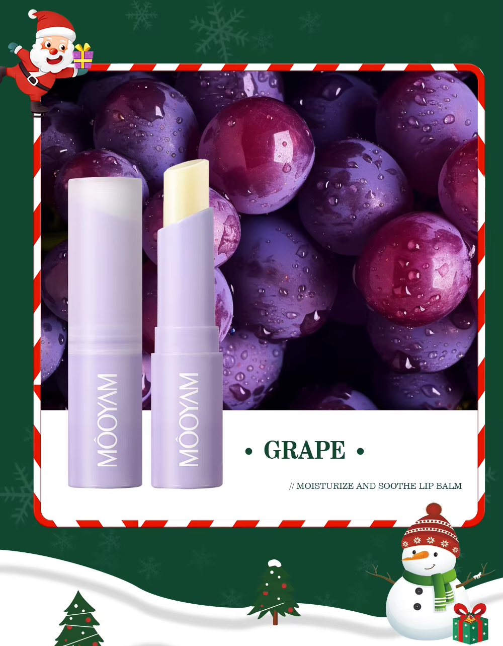 OEM Lip Balm Moisturizing Anti-cracking Cosmetics Natural Christmas Grape Nourishing Repairing Lip Balm 1144