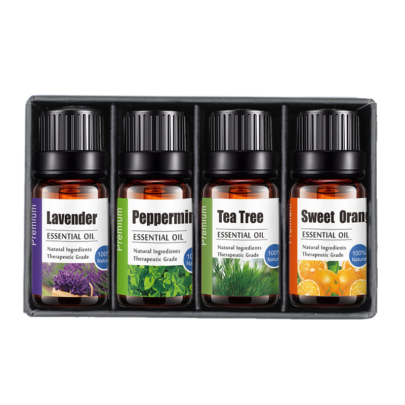 OEM & ODM 4 Pieces Lavender, Peppermint, Tea Tree, Sweet Orange Essential Oil Set with Personal Label 076