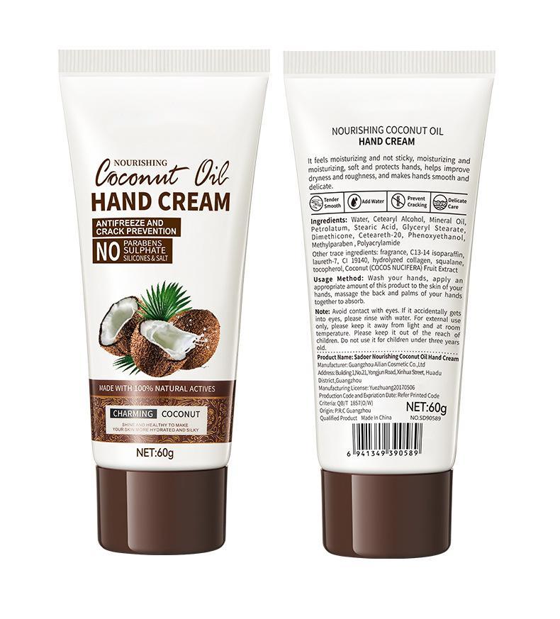 Wholesale Customized 60g Coconut Oil Anti Freeze and Crack Prevention Hand Cream Factory 456