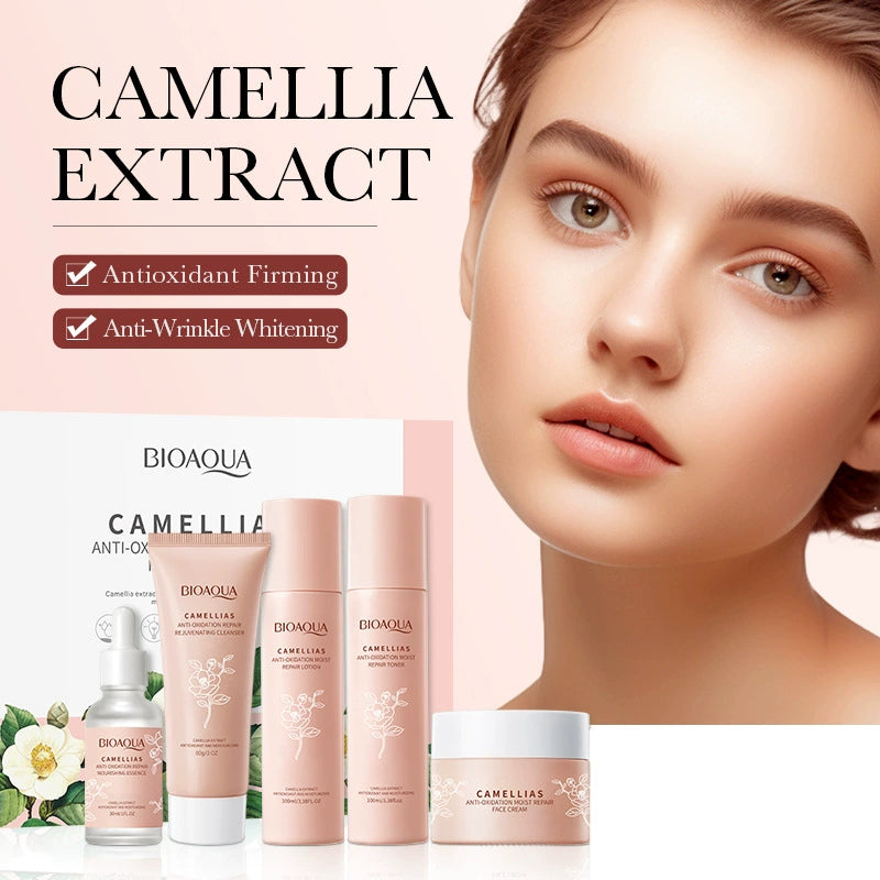 Camellias Anti-Oxidation Repair Toner, Lotion, Cream, Serum and Cleanser, Hydrating Nourishing, Repair Damaged Skin, Deeply Moisturizing Skincare Set of 5