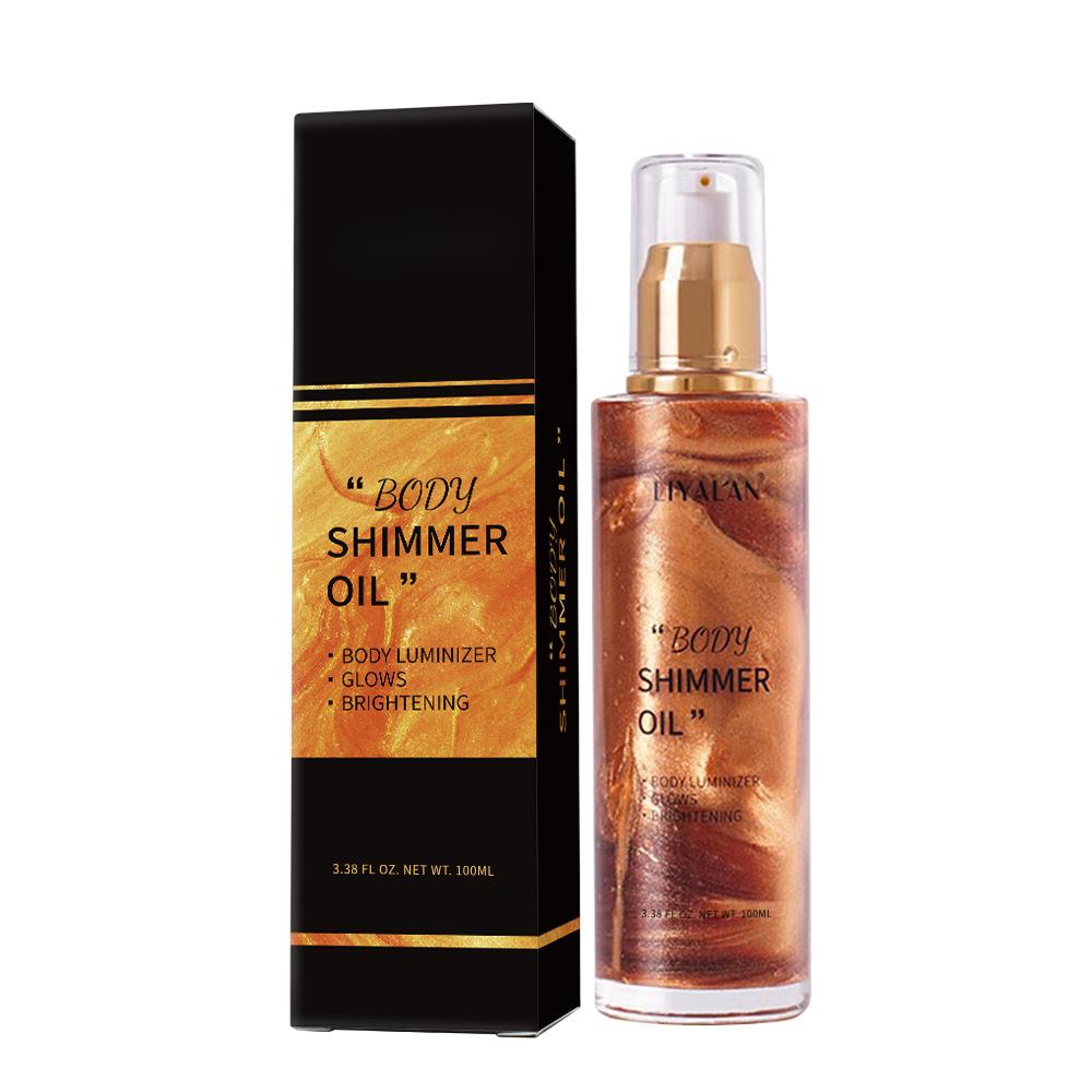 Wholesale Customized Bronze Gold Body Shimmer Oil, Face, Body Liquid Repair Highlighting Oil 153