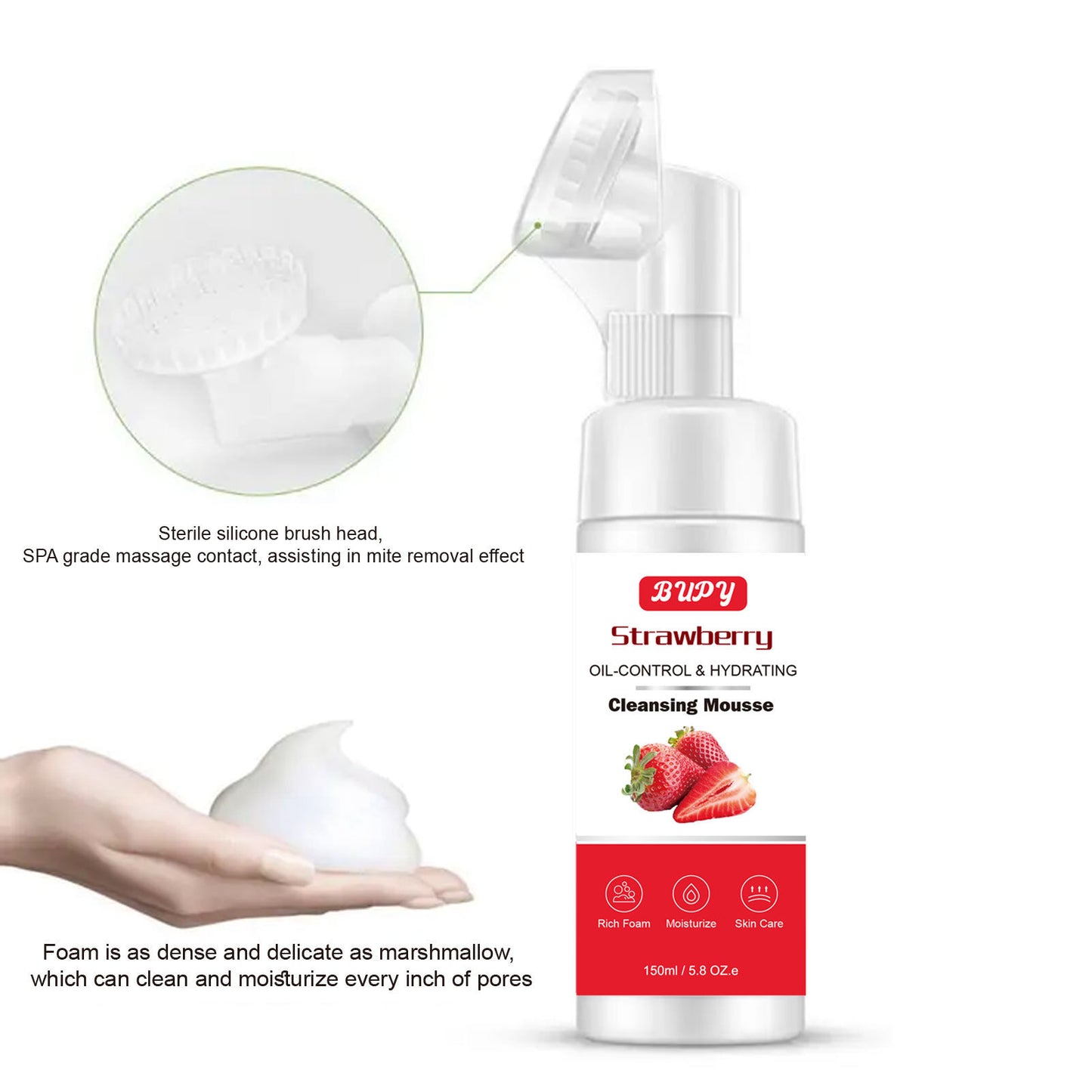 Customized Strawberry Cleansing Mousse, Sensitive Skin, Wholesale Delicate Foam, Deep Cleaning Face Cleanser 323