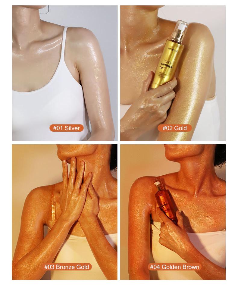 Wholesale Customized Bronze Gold Body Shimmer Oil, Face, Body Liquid Repair Highlighting Oil 153