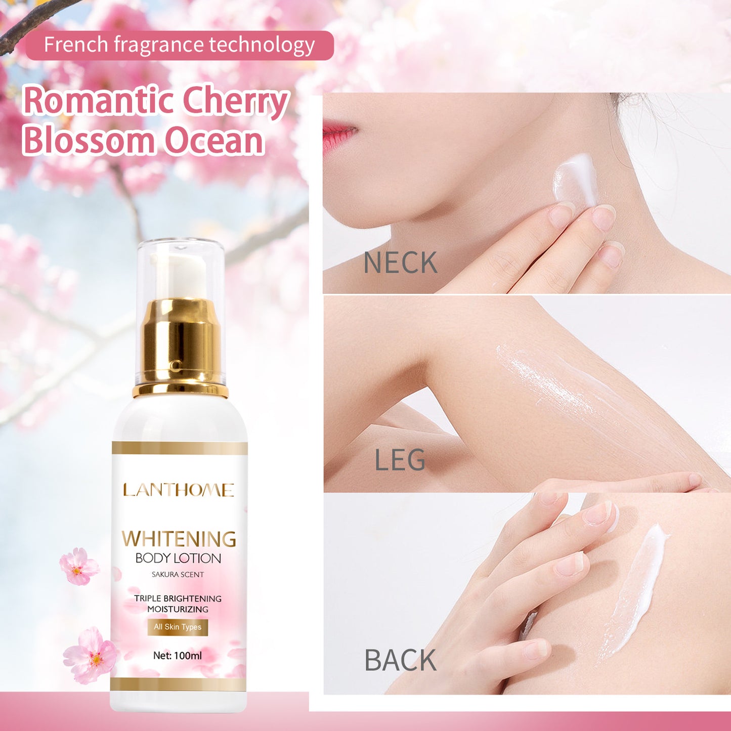 OEM Private Label Cherry Blossom Body Lotion, Skin Whitening, Exfoliating, Fragrant and Moisturizing Body Lotion 365