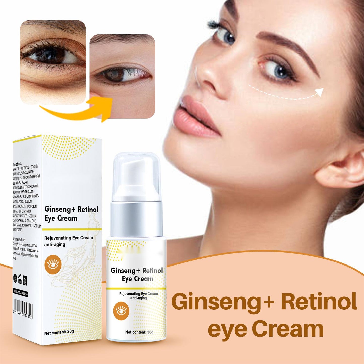 Wholesale Ginseng Retinol Eye Cream, Improves Dark Circles, Reduces Fine Lines and Wrinkles 422