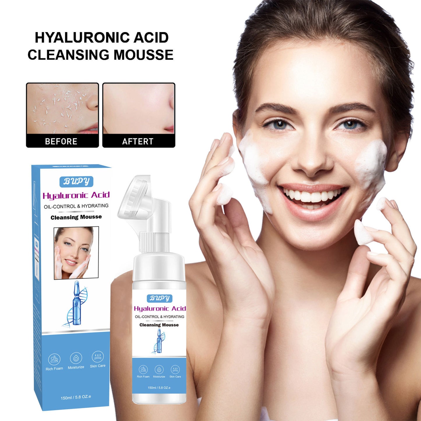 Wholesale Hyaluronic Acid Mousse Cleansing, Foam Facial Cleanser, Makeup Removal, Oil Control, Moisturizing 325