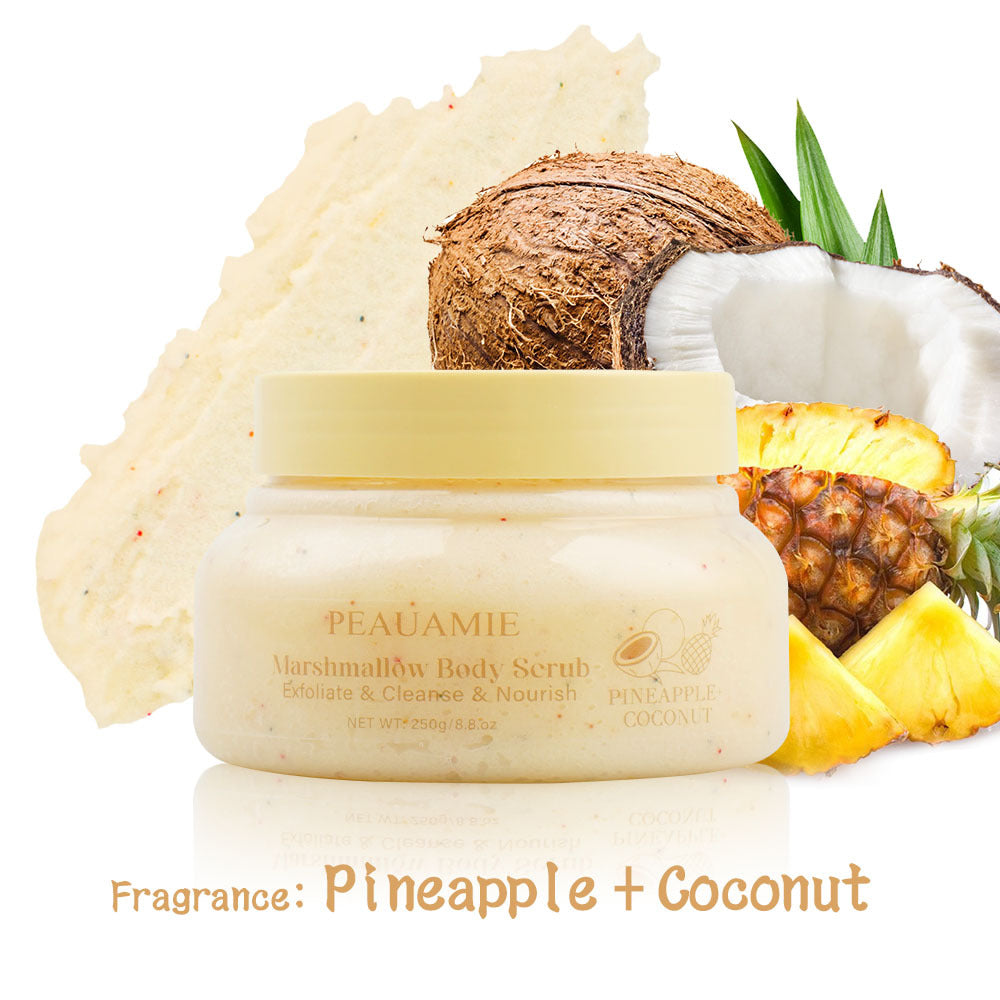 OEM Wholesale Pineapple Coconut Marshmallow Fruit Scrub, Softening Cuticles, Body Massage, Cleansing Bath Salt Scrub 122