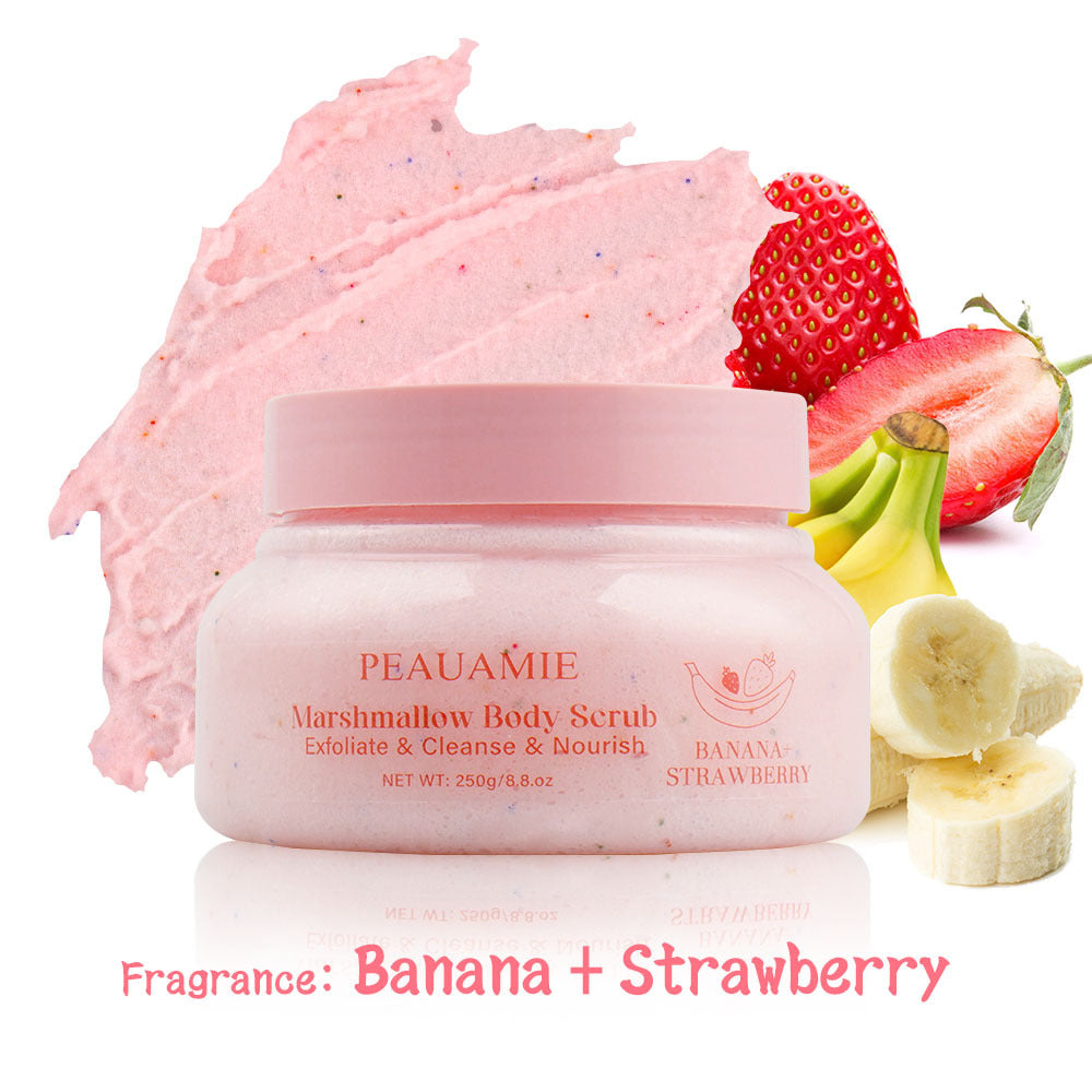 OEM Banana Strawberry Marshmallow Fruit Scrub, Softening Cuticles, Body Massage, Cleansing Bath Salt Scrub 124