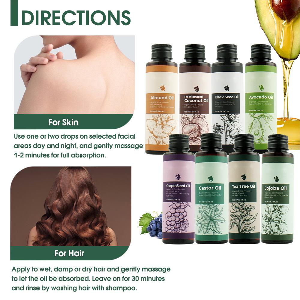Private Label 100ML Castor Oil, Nourishing Hair and Body Massage Oil, Regrow Hair, Anti Hair Loss Organic Basic Oil 219
