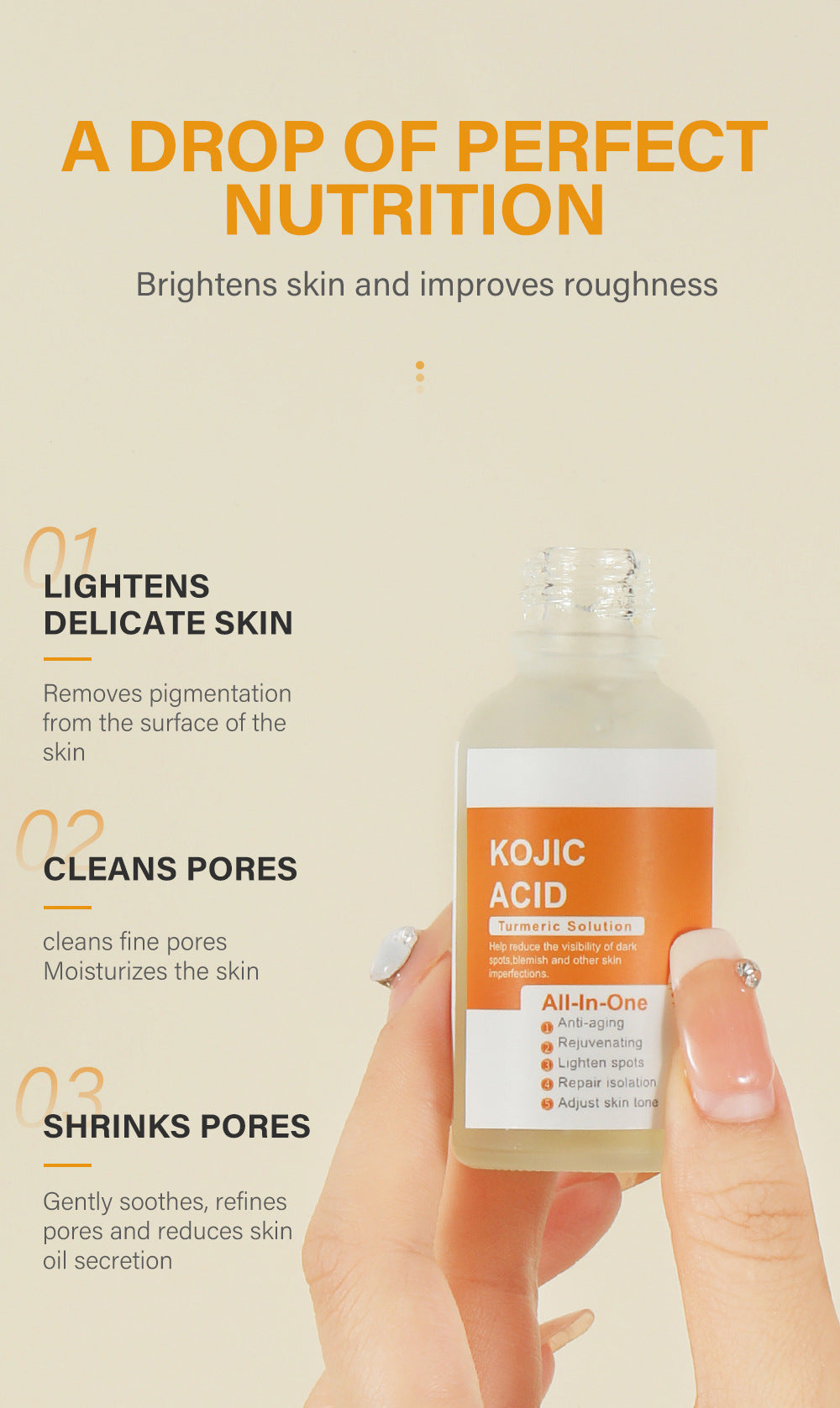OEM Wholesale Kojic Acid Turmeric Serum, Whitening Skin, Anti-Acne, Facial Essence 276