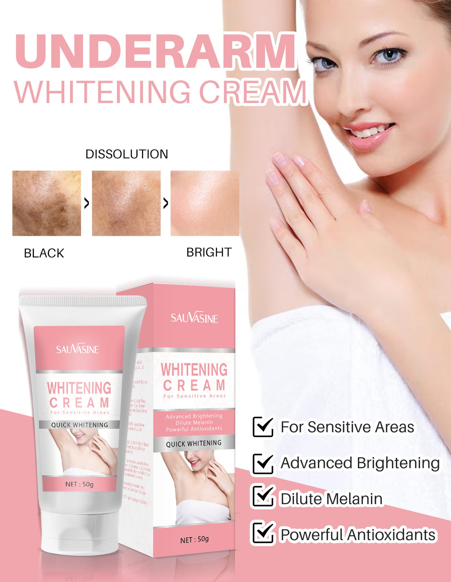 OEM Customized Private Label Underarm Darkening and Whitening Cream, Niacinamide Body Cream 380