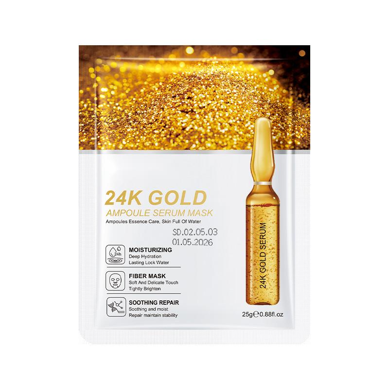 OEM Wholesale 24K Gold Ampoule Serum Mask, Moisturizing, Soothing Repair Fiber Mask Factory 484