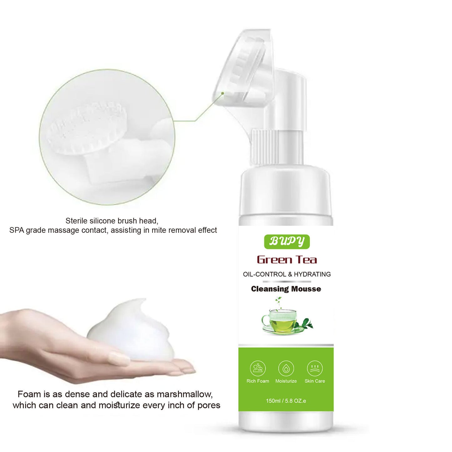 OEM Green Tea Facial Cleanser Mousse, Foam, Makeup Remover, Amino Acid Facial Cleanser Customization 322